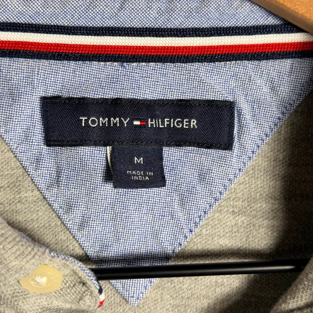 Tommy Hilfiger Mens Polo Shirt M Gray Short Sleeve Tipped Collar Logo - Picture 4 of 7
